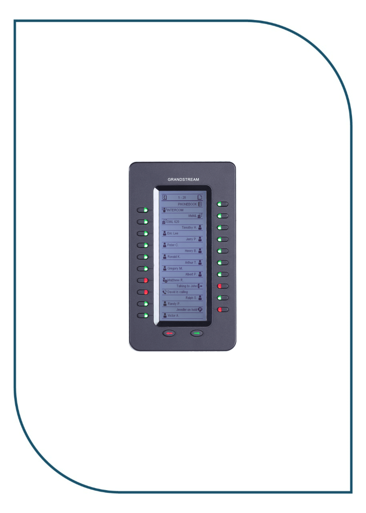Grandstream backlit LCD extension module , 20 dual-colored extension keys and 2 arrow keys (GXP2200EXT)